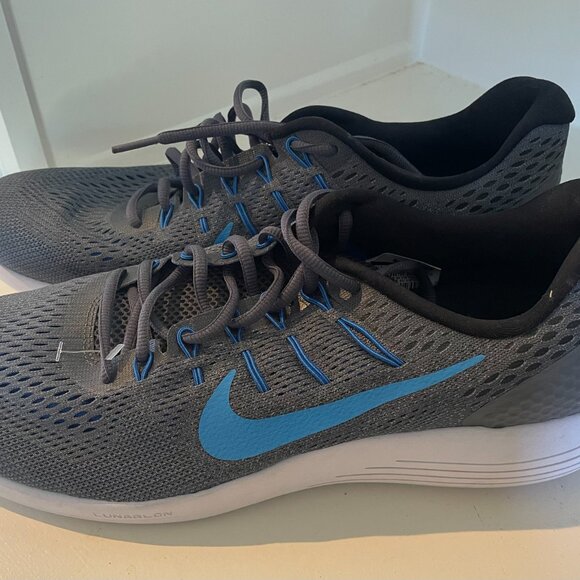 Men's Nike Lunarglide 8 Sneakers Grey w/Blue Logo - Picture 2 of 5